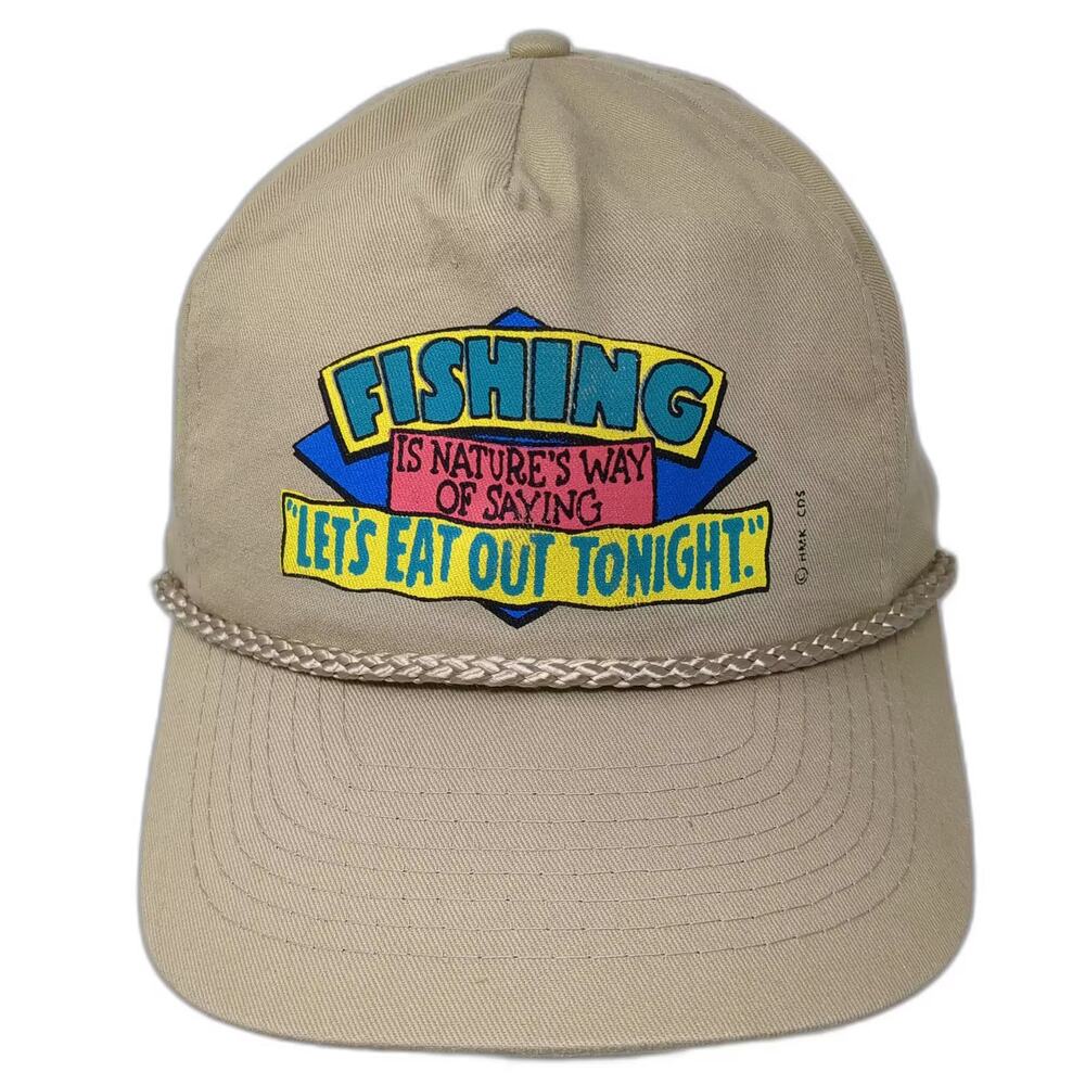 Designer Pro 5 Panel Beige Snapback Hat One Size Fishing Humor Rope Adjustable